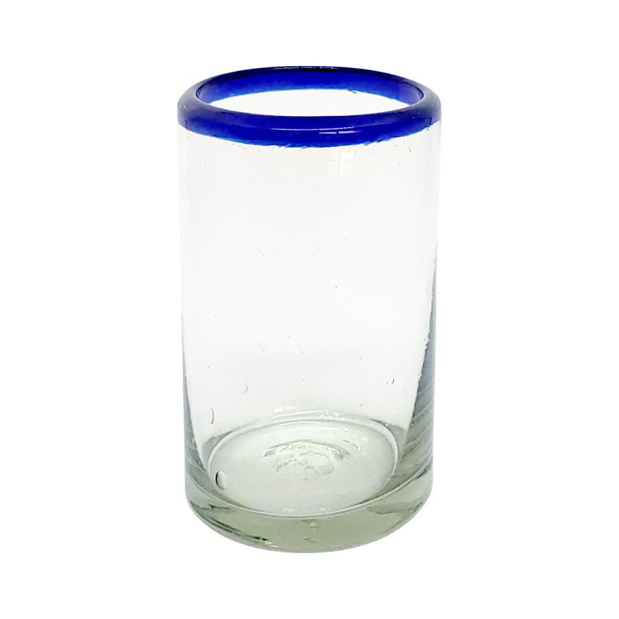 Sale Items / Cobalt Blue Rim 9 oz Juice Glasses  / For those who enjoy fresh squeezed fruit juice in the morning, these small glasses are just the right size. Made from authentic recycled glass.